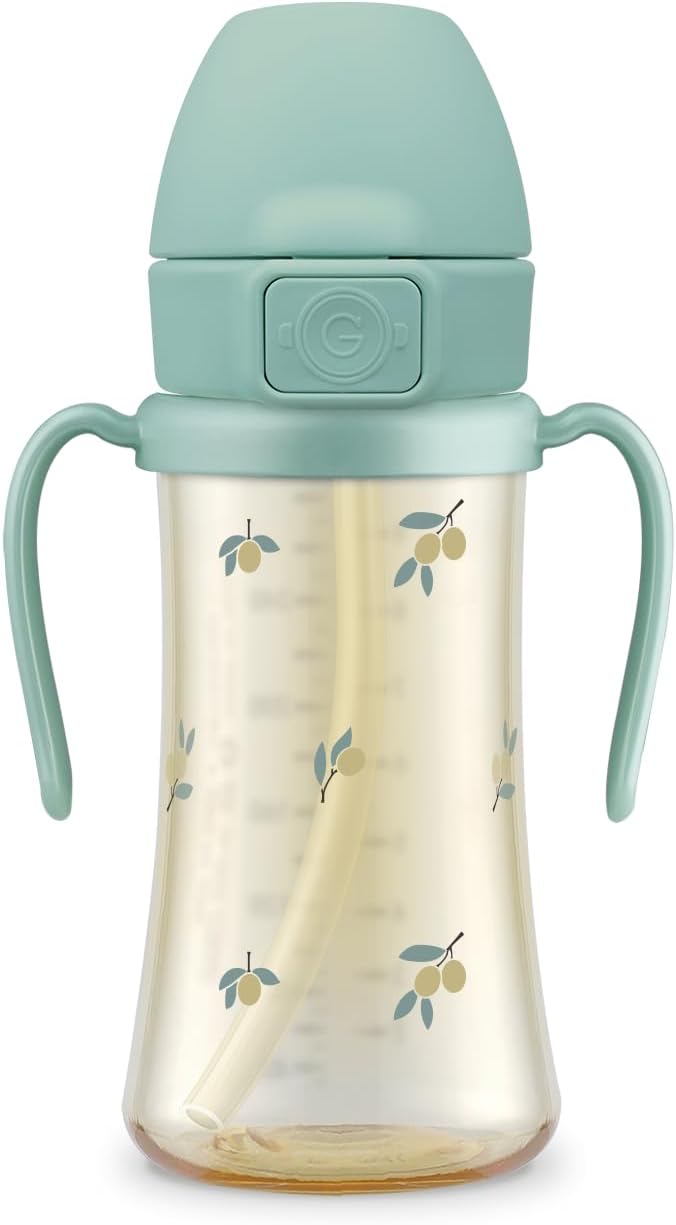 GROSMIMI PPSU Olive Straw Cup for Babies and Toddlers, 300ml, BPA-Free, Leak-Proof Design, Dishwasher Safe, Pistachio Green - Image 1